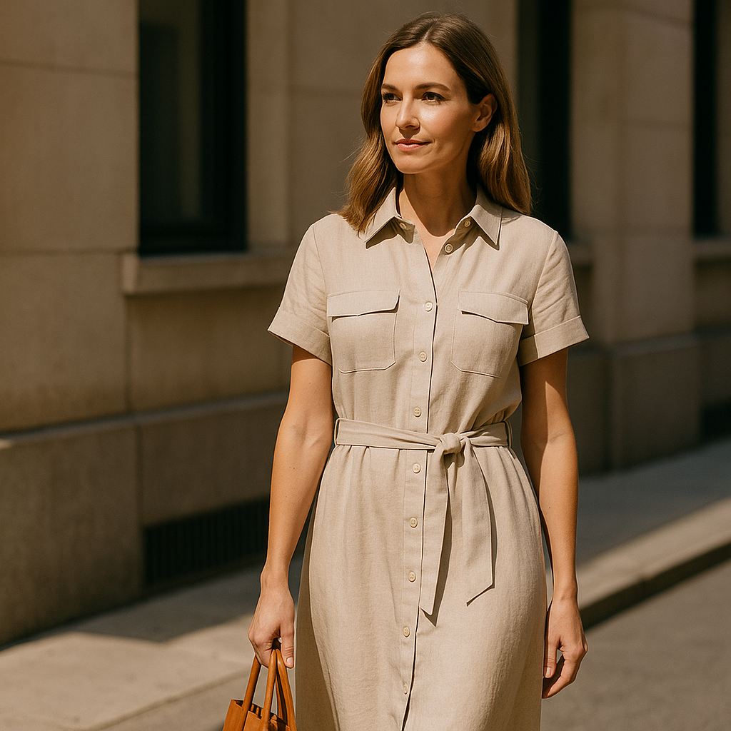 Stylish shirt dress as summer work outfit ideas for women after 30, 40 with belt detail